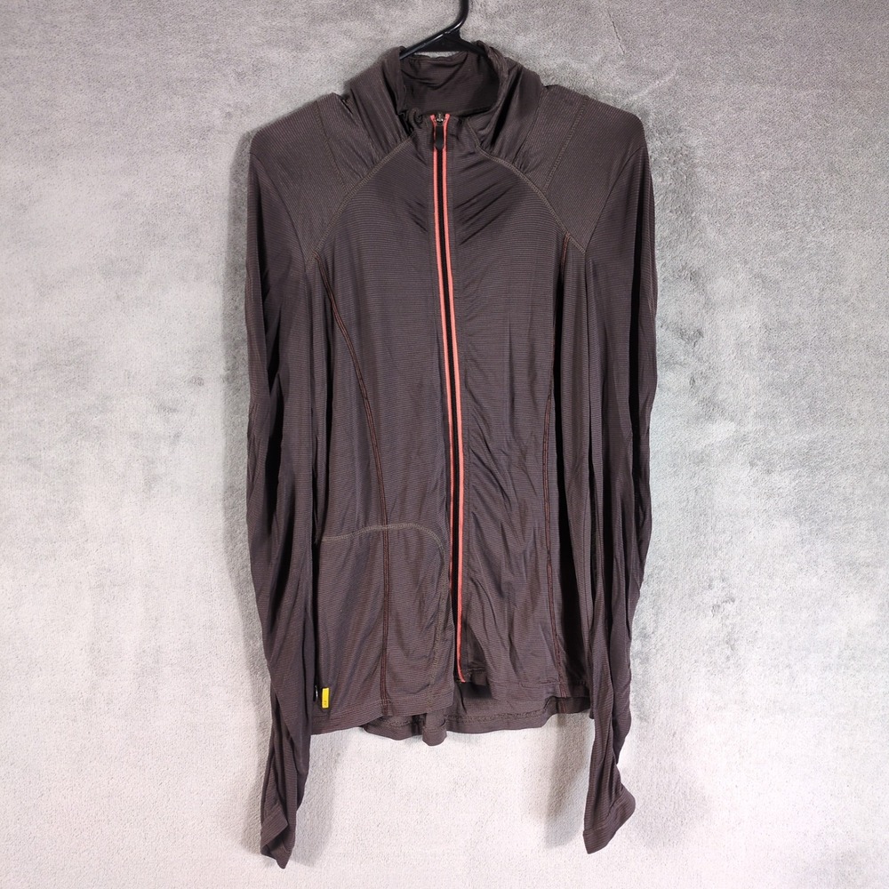 Lole Womens Full Zip Activewear Jacket Brown Ribbed Mock Neck Size S